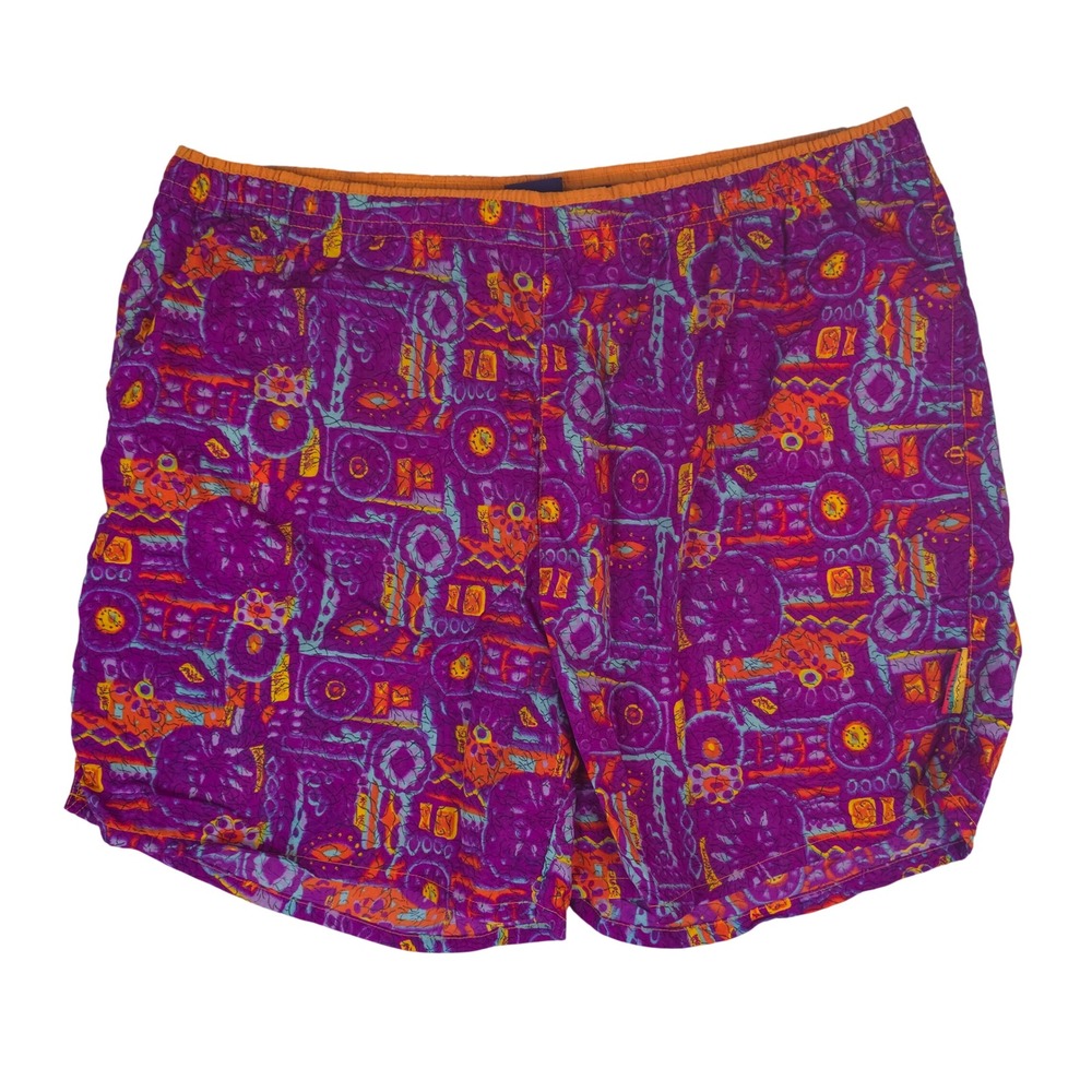 Weekends Beachwear Swim Trunks Men XL Purple Orange Vintage 90s Retro Print